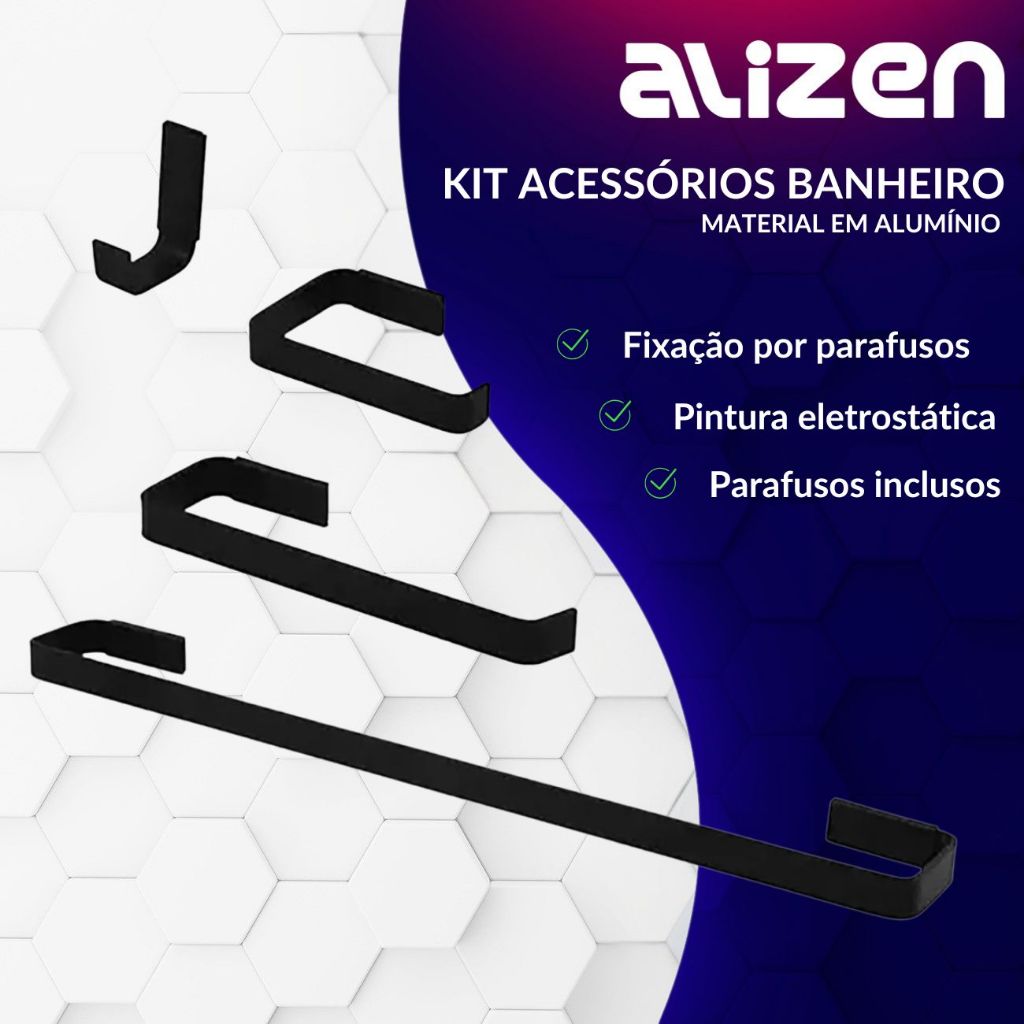 Kit de Acessórios para Banheiro Quadrado Preto Fosco Luxo 4 Peças — imagem 2 de 2