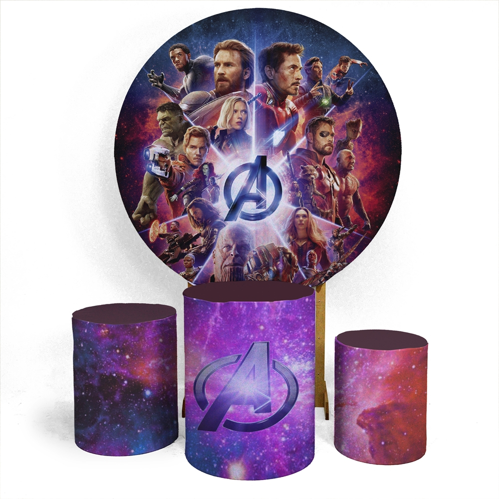 Painel Redondo + Trio de Cilindro Capas Sublimados Vingadores