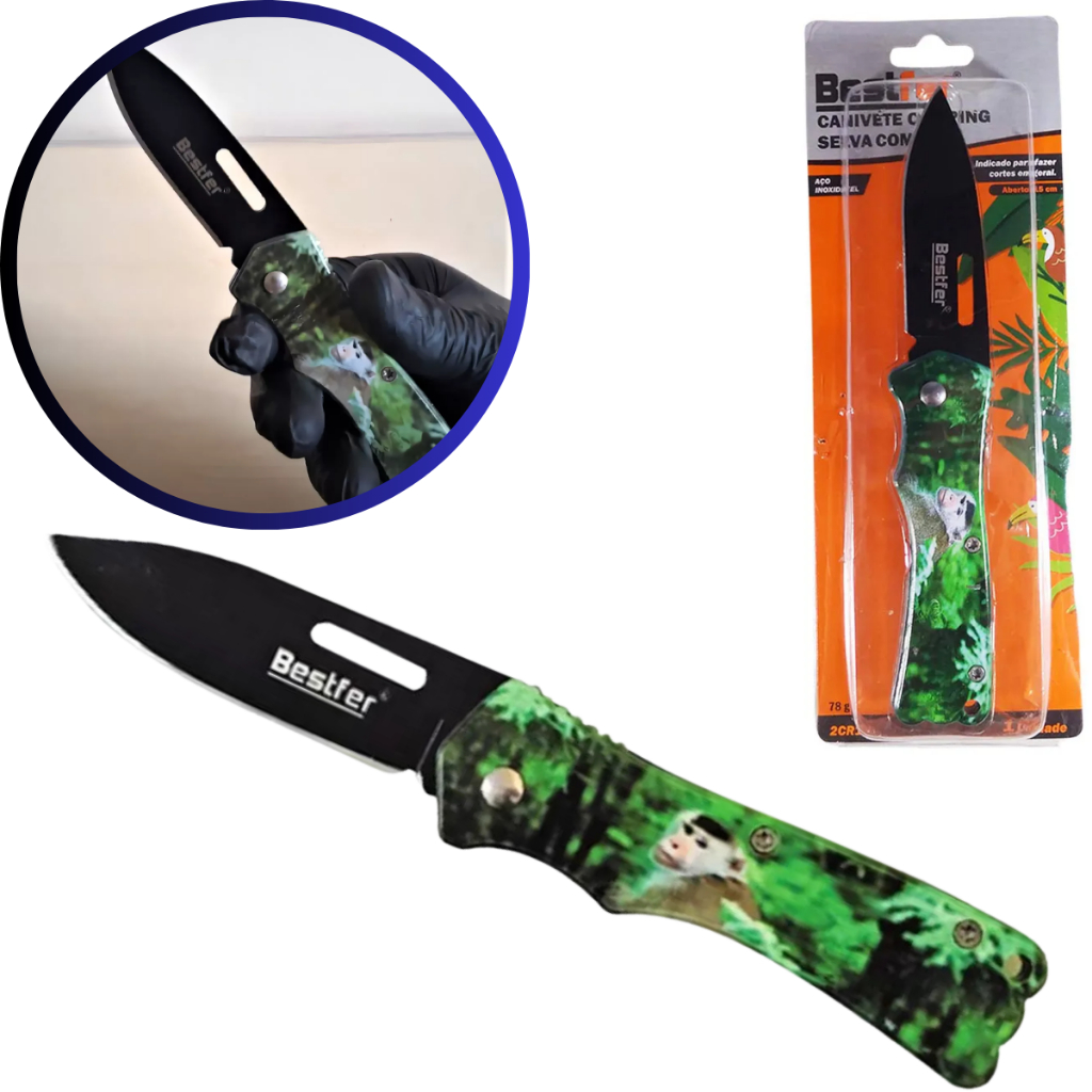 Canivete Camping Selva Desenhado Com Flip 15cm Inox Bestfer Canivete Flip Para Acampar e Ar Livre Cortes Precisos