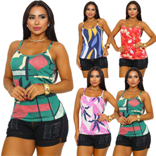 Kit 2 ao Kit 4 Regata de Alcinha Básica Feminina Casual Estampadas em Oferta na Shopee