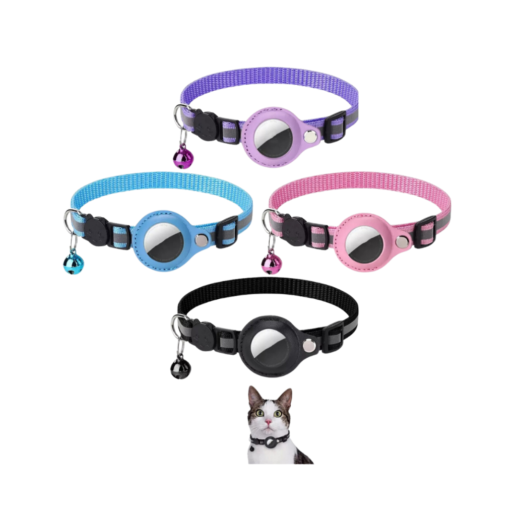 Coleira com Capa Fixa AirTag Rastreador GPS Guizo Pet Cães Gatos Identificação