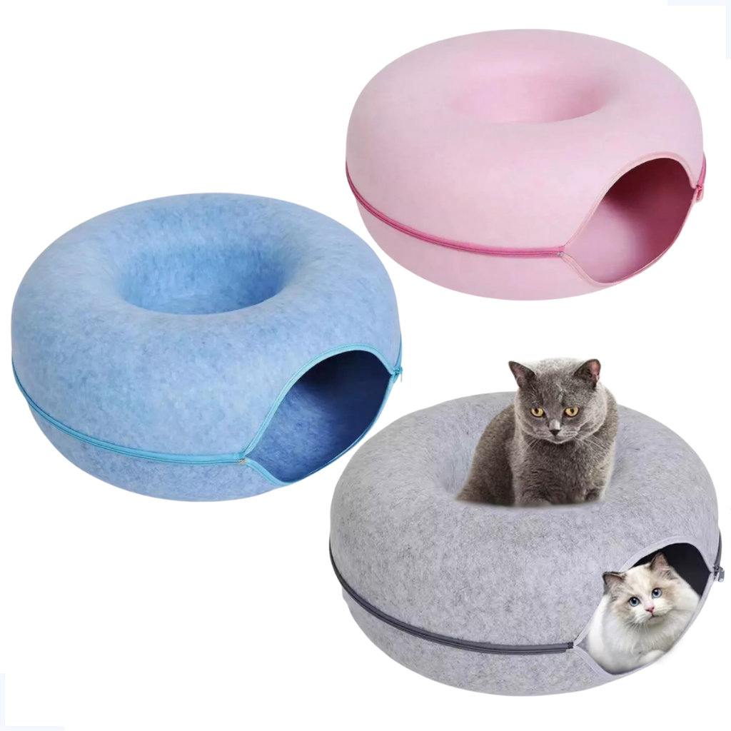 Cama Casinha Túnel De Feltro Rosquinha Toca Para Gatos Pet 50x50
