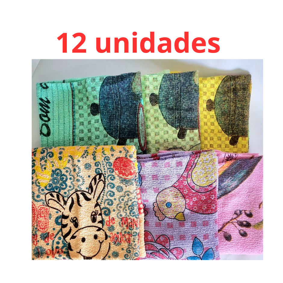 Kit com 12 panos Prato Copa Cozinha Louça Felpudo Estampado 100% algodão 40cm x 65cm beira rio