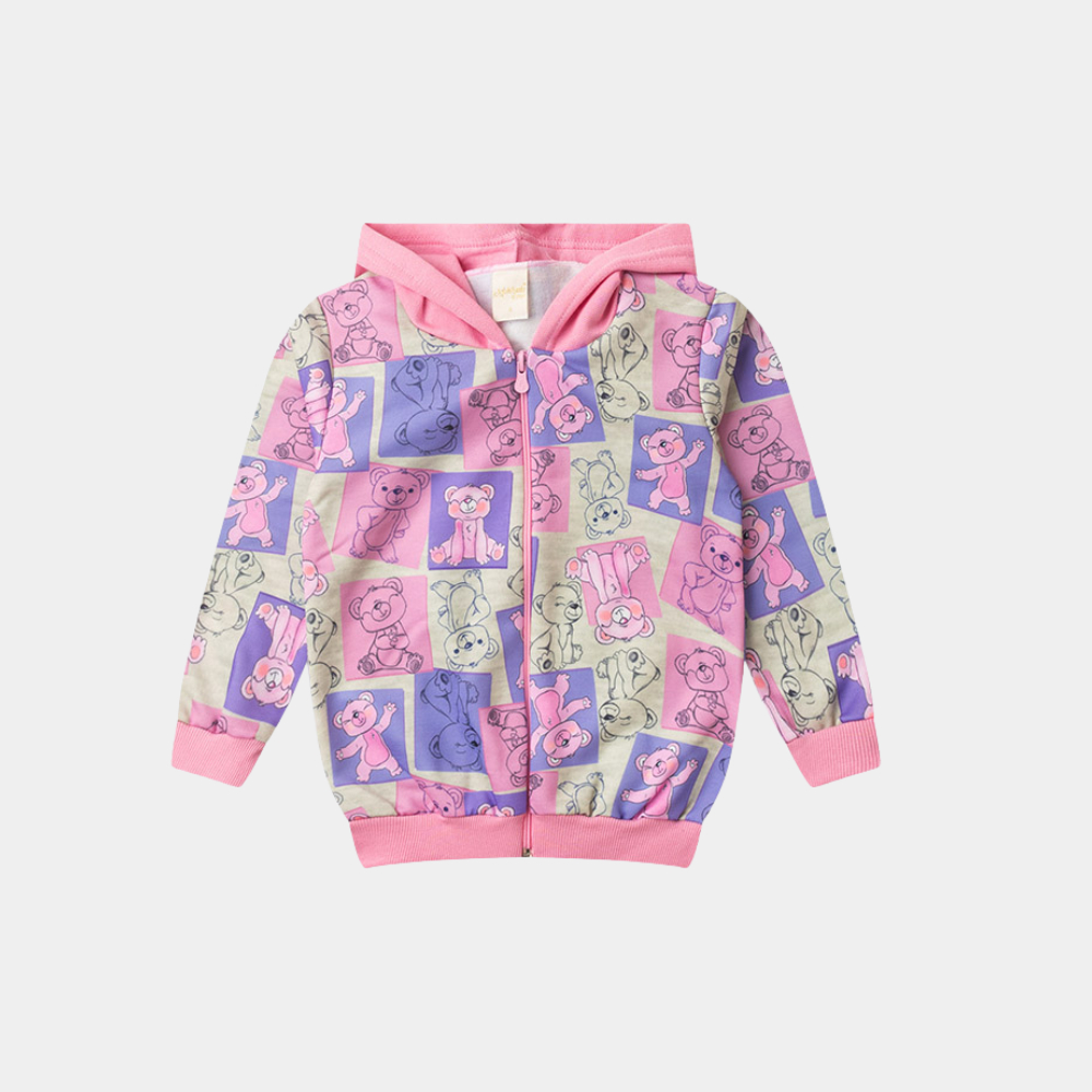 Jaqueta Inverno Menina Com Capuz em Moletom Ursinhos em Oferta na Shopee