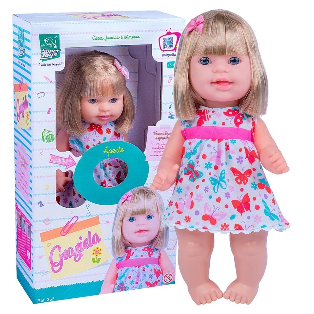 Boneca Graziela Fala 60 Frases Ensina Cores Números Formas Geométricas Super Toys