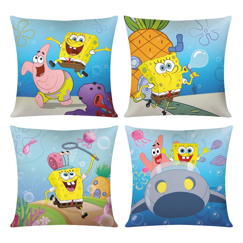 Kit c/ 4 Capas de Almofada Decorativas Modern Print Personagens 45x45 - Bob Esponja em Oferta na Shopee