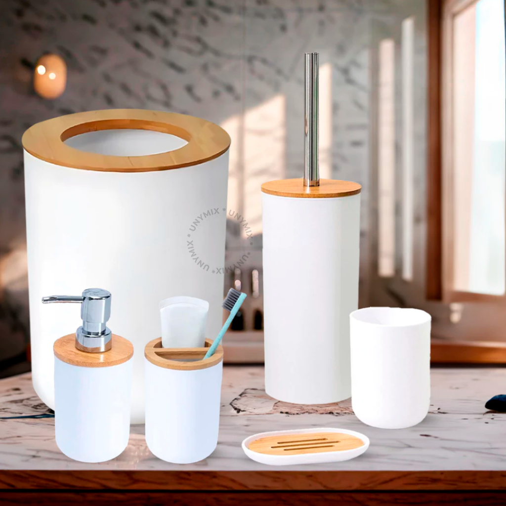 Kit Banheiro Em Bambu Com Lixeira Tampa Detalhes  Luxo