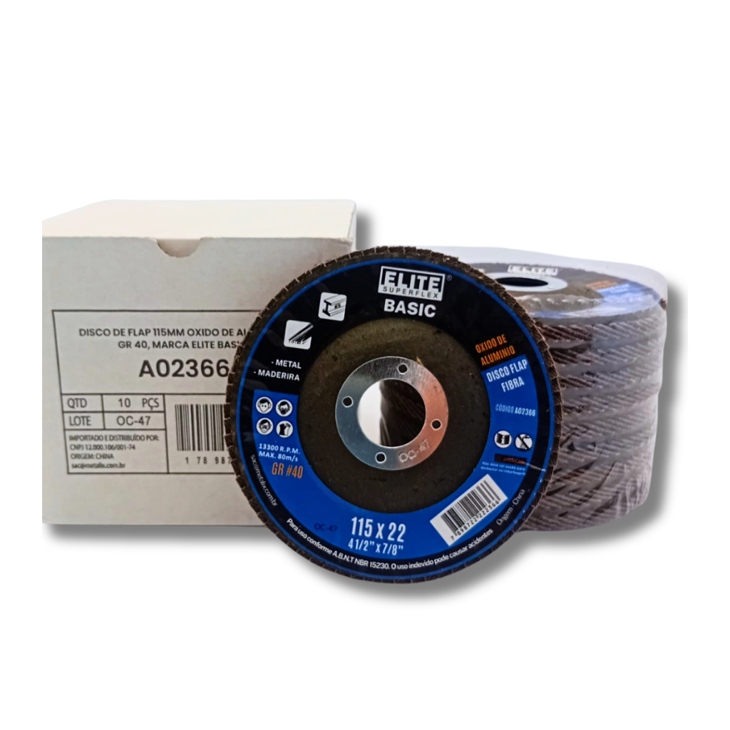 DISCO LIXA FLAP 115 MM x 22 4 1/2 POLPARA LIXADEIRA GR 40 60 80 120 ELITE KIT 10UN
