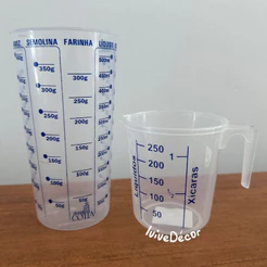 Kit Copo Medidor Plástico 500 ml e Jarra Medidora 250 ml em Plástico Transparente