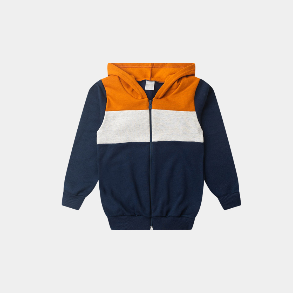 Jaqueta Inverno Menino Com Capuz em Moletom com Recortes