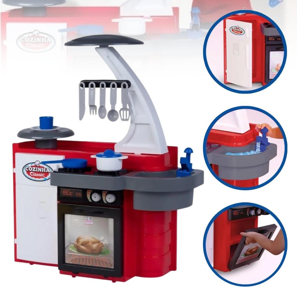 Cozinha Infantil Completa Geladeira Forno Pia Prato Frigideira Panela Classic - Cotiplás em Oferta na Shopee