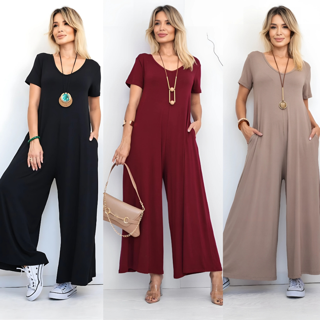 Macacão  Feminino  Pantalona Longo Viscolycra, Confortável e Elegante Alfaiataria de Moda Casual