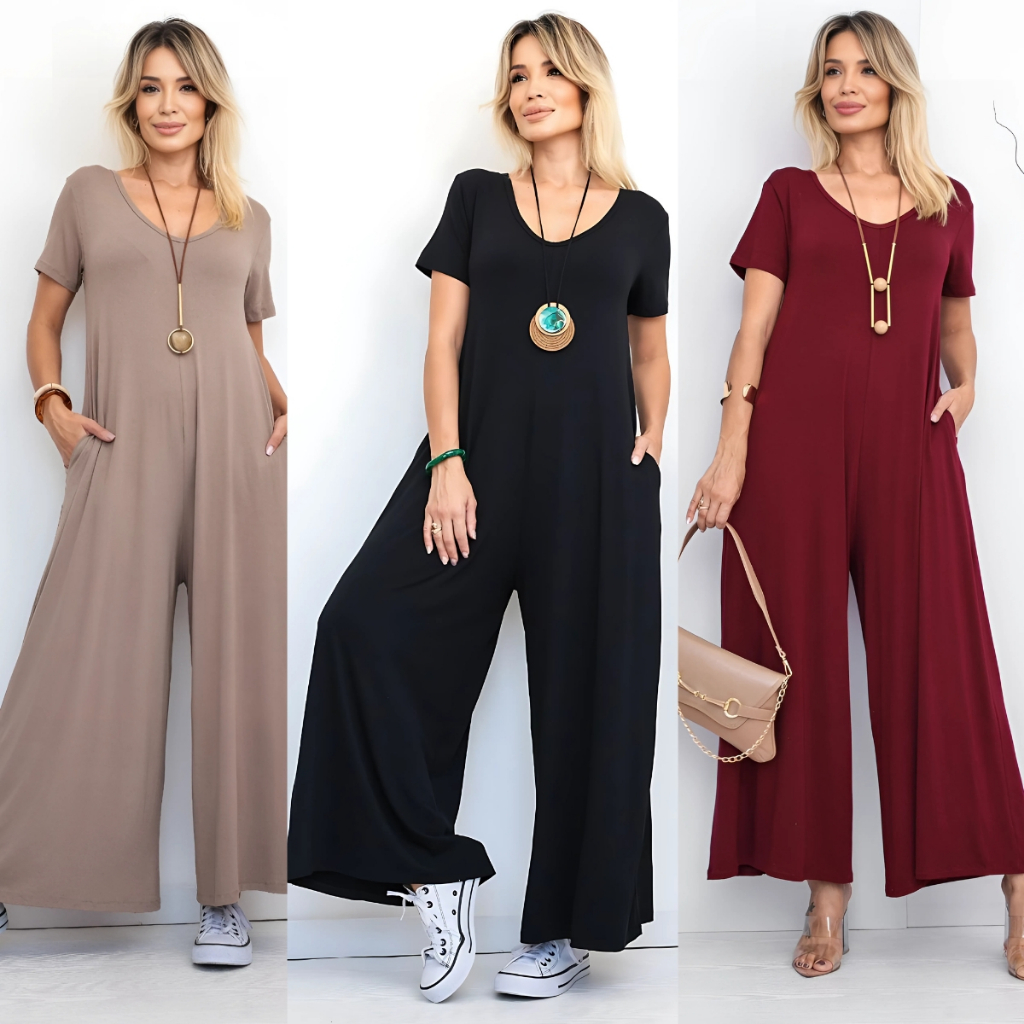 Macacão Feminino Pantalona Longo Viscolycra, Confortável e Elegante Alfaiataria de Moda Casual