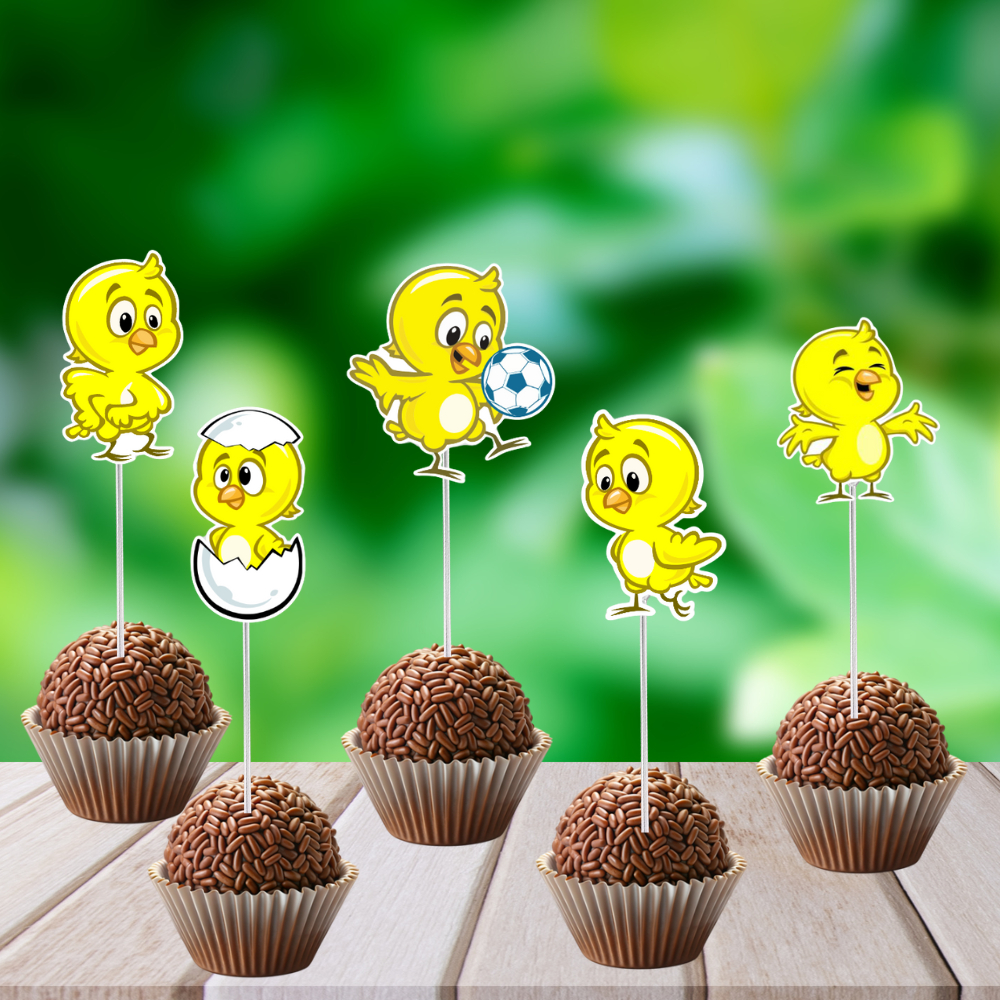 50 ou 100 Topper de Docinho Pintinho Amarelinho - Topper de Cupcake Pintinho Amarelinho