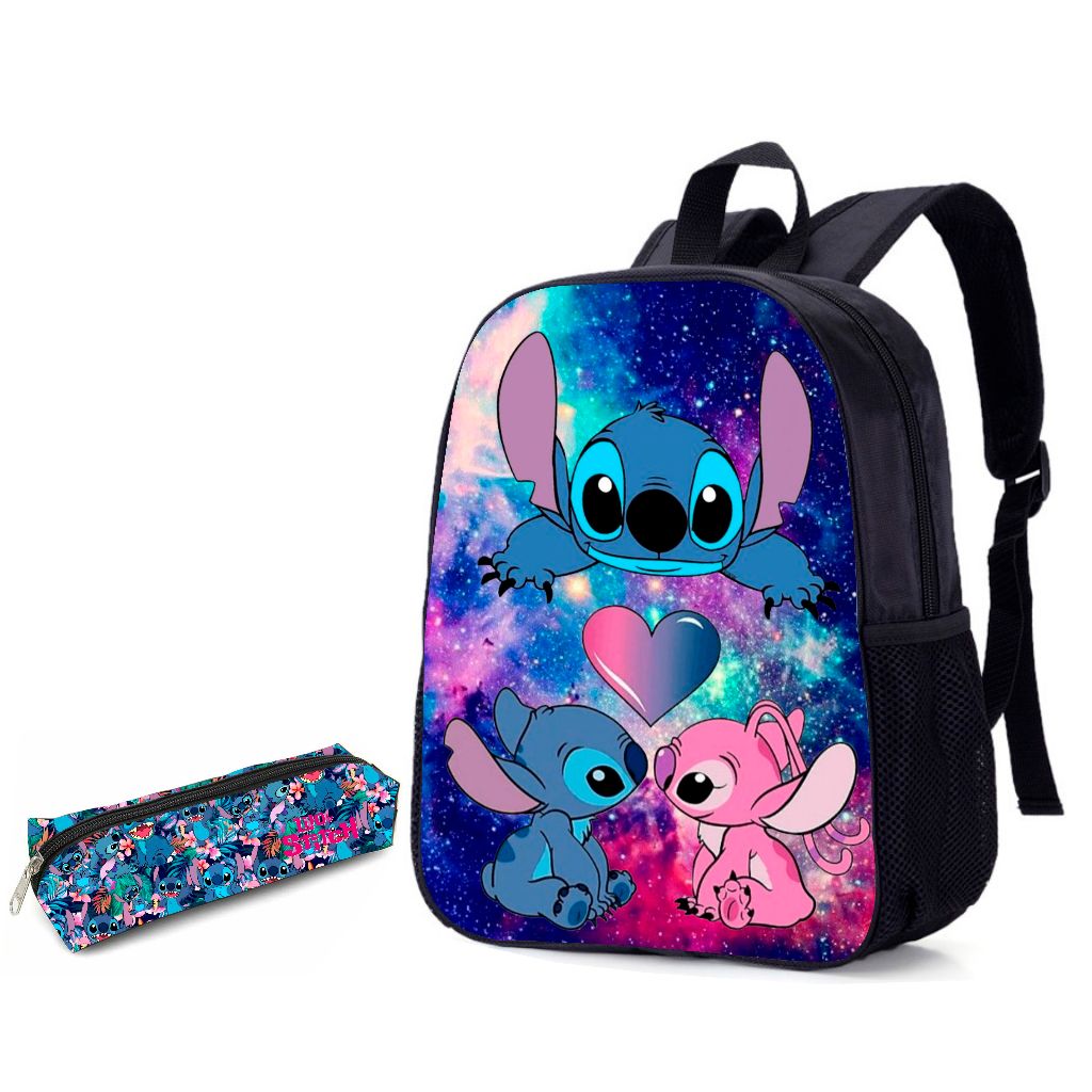 Kit Mochila e Estojo Stitch Cute estudante, adolescentes para viagens, bolsa escolar meninos e meninas