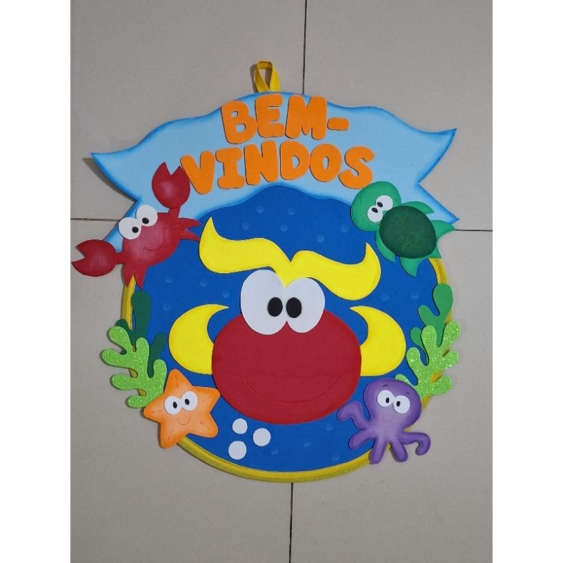 Painel Mural de porta fundo do mar em eva para decoração de sala de aula