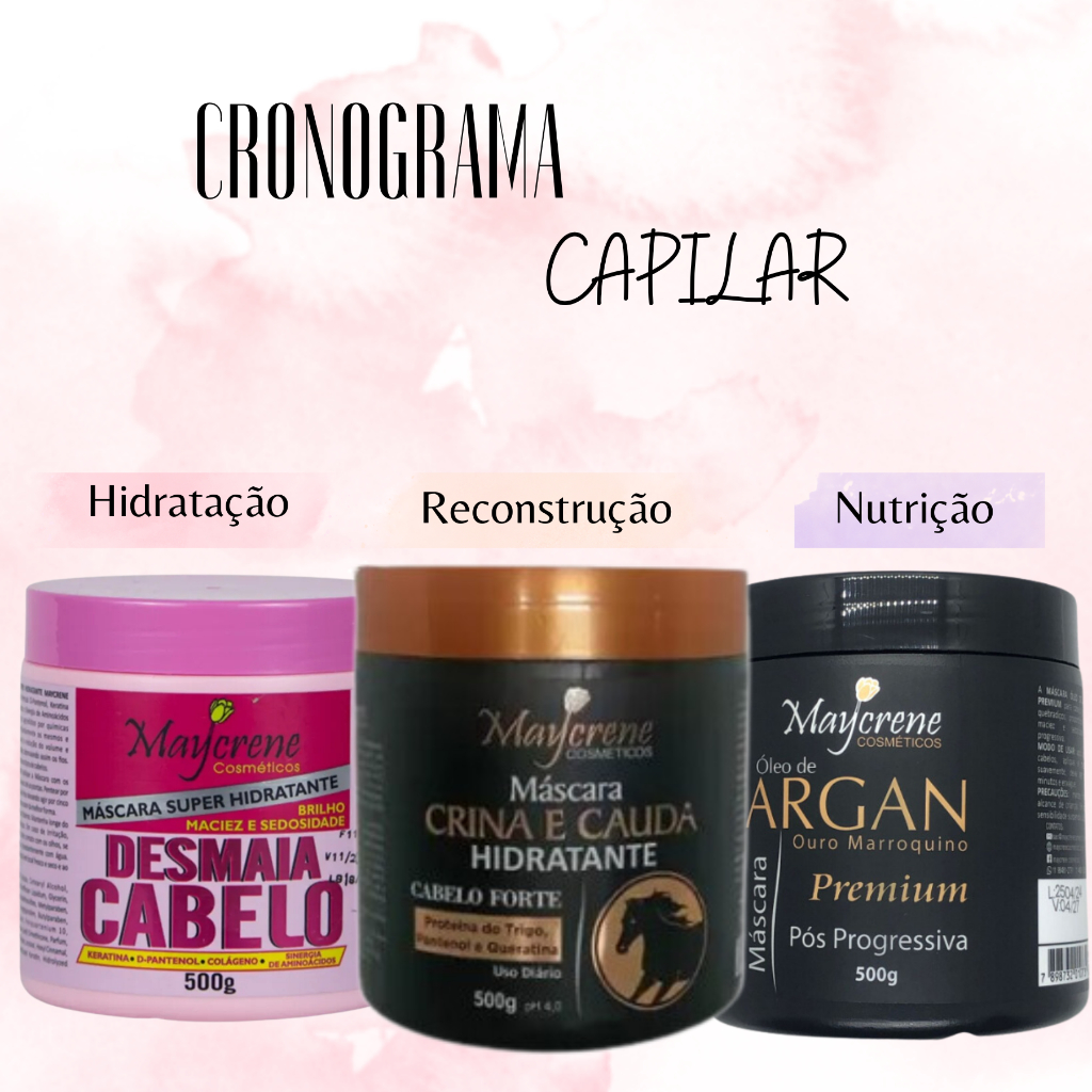Kit Cronograma Capilar Crescimento Saudável Cabelos Fortes e Nutridos Tratamento Capilar em Casa