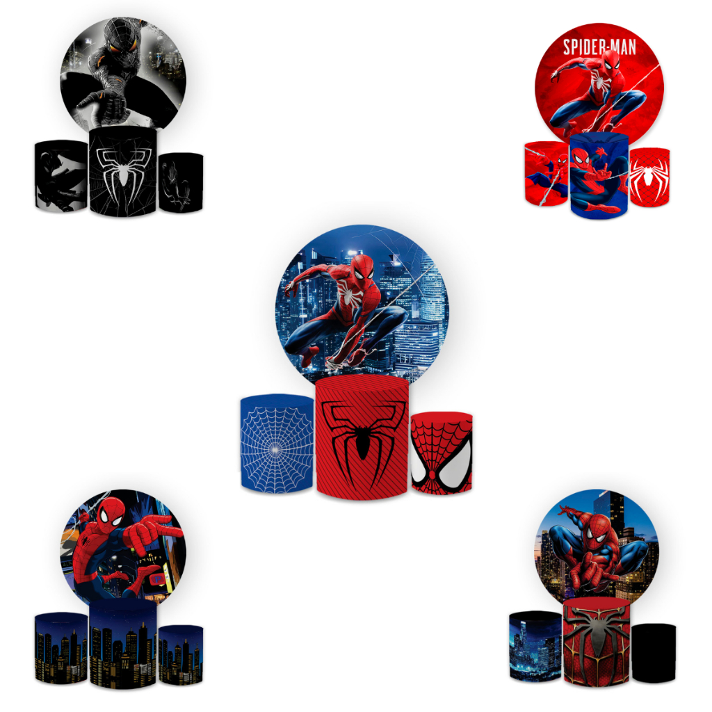 Capa Paineis de Festa Veste Fácil Redondo+ Cilindros Sublimados Tema Homem Arnha Herói