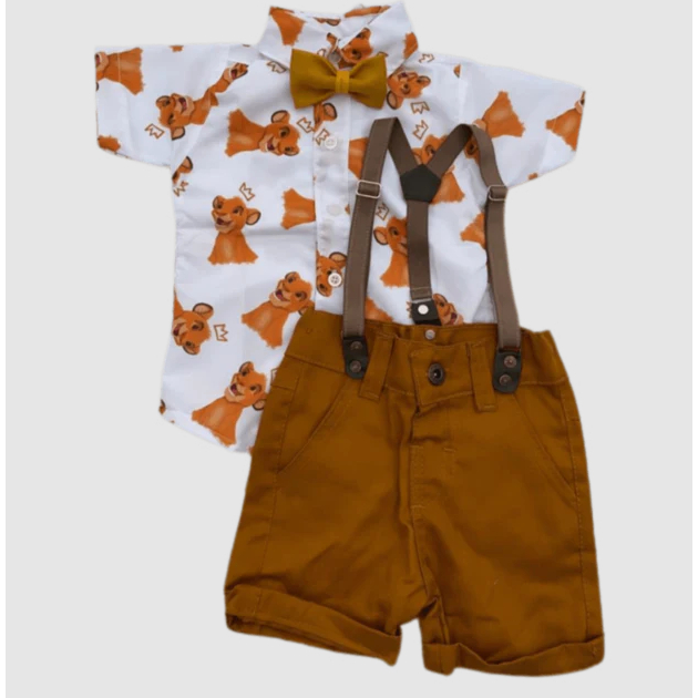 Conjunto Infantil com Tema REI LEAO: Roupa, Bermuda e Gravata para Festa Temática em Oferta na Shopee