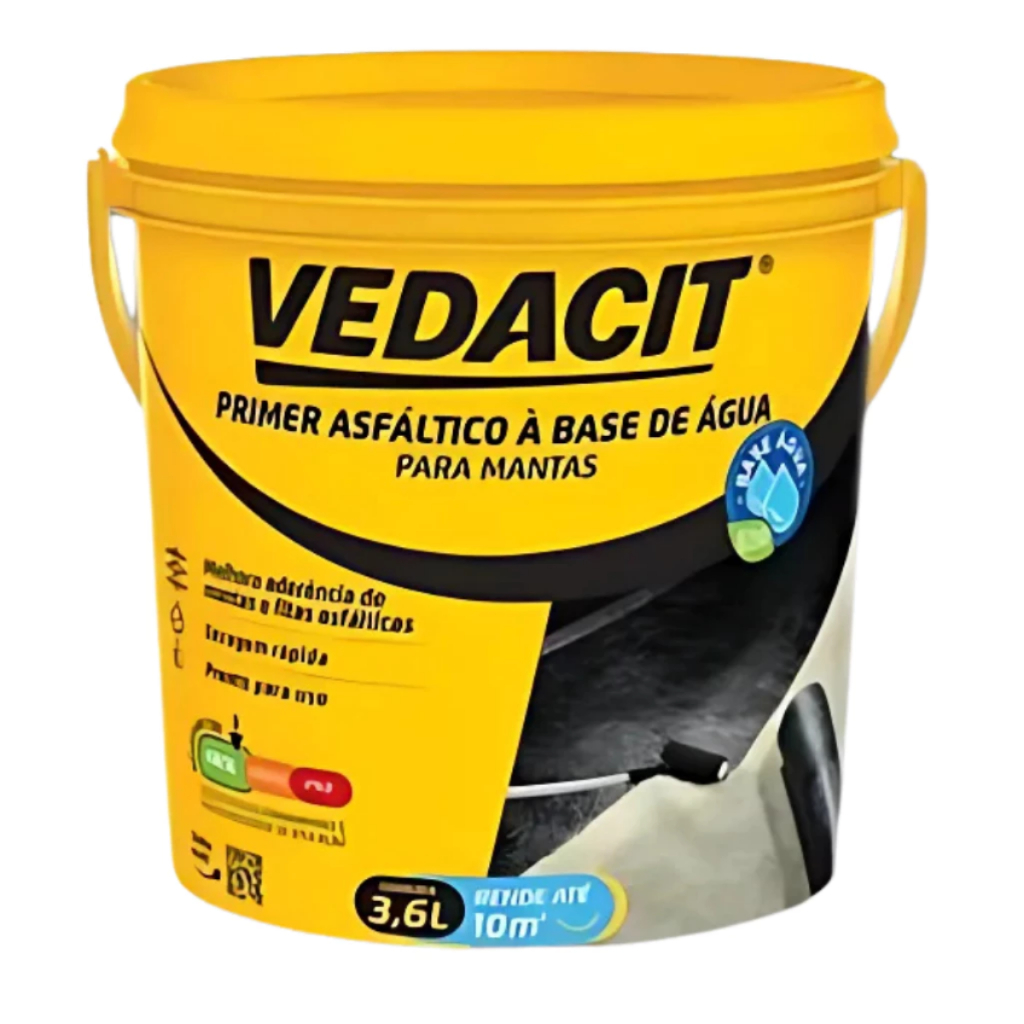 Primer Asfáltico 3,6L A Base De Água Vedacit Para Mantas Emulsão Asfáltica Secagem Rápida Premium