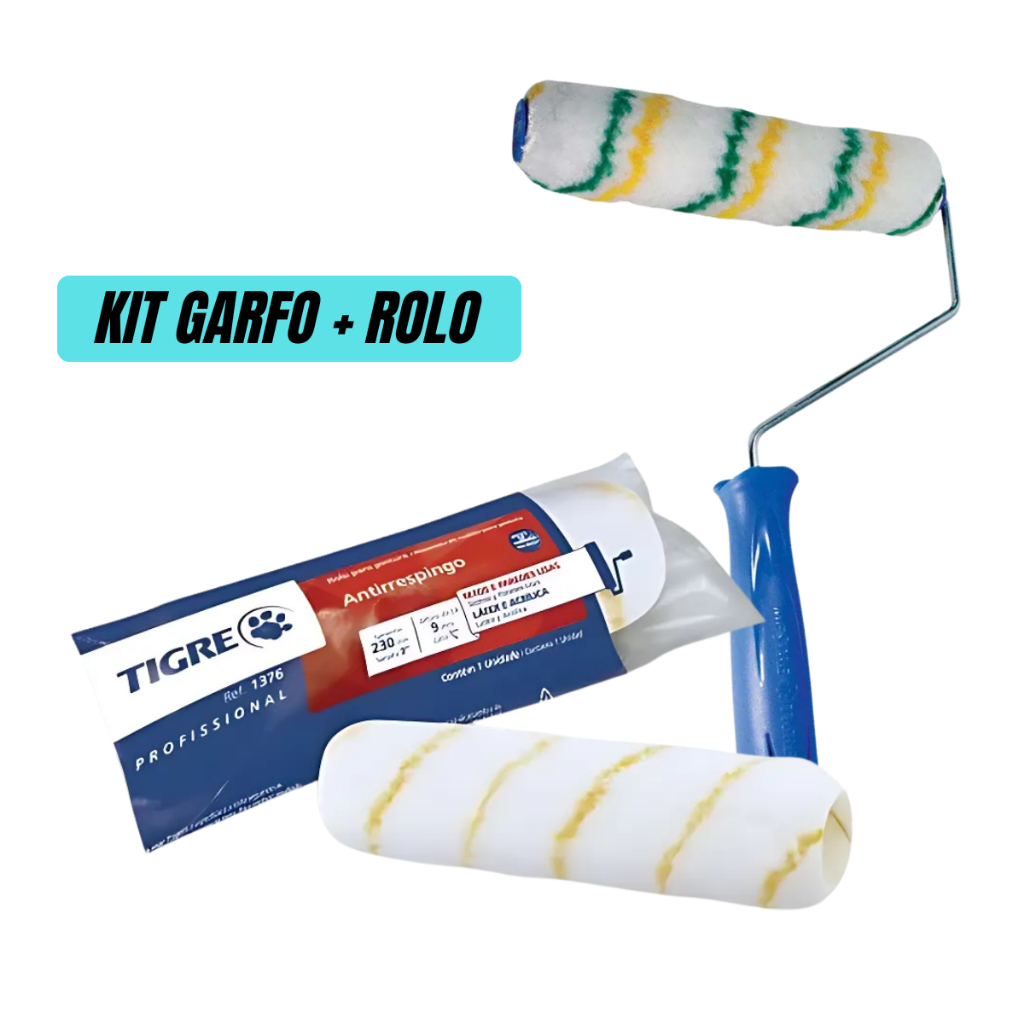 Kit Garfo P/Rolo + Rolo De Lã 23cm Anti Respingo Tigre