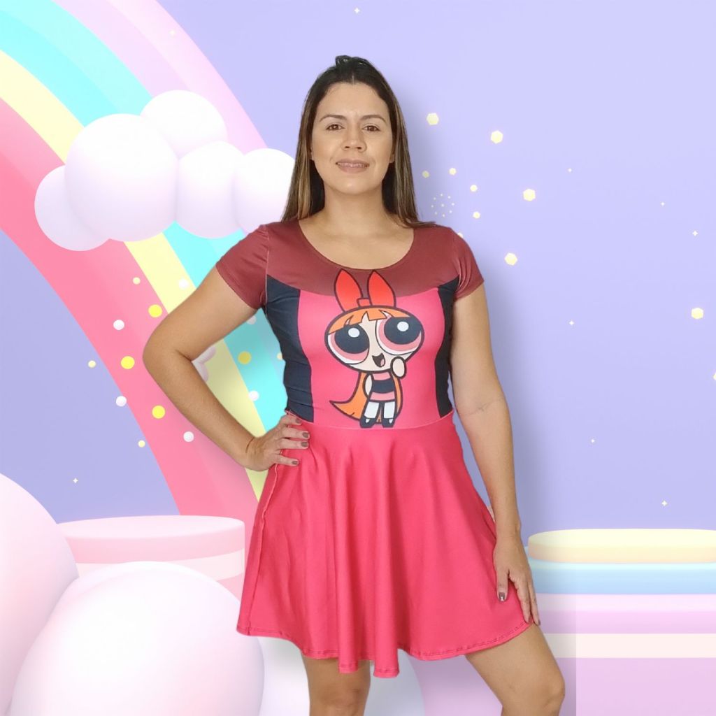 Vestido Adulto Florzinha Meninas Super Poderosas Fantasia Carnaval Feminina Cosplay Amigas Plus Size