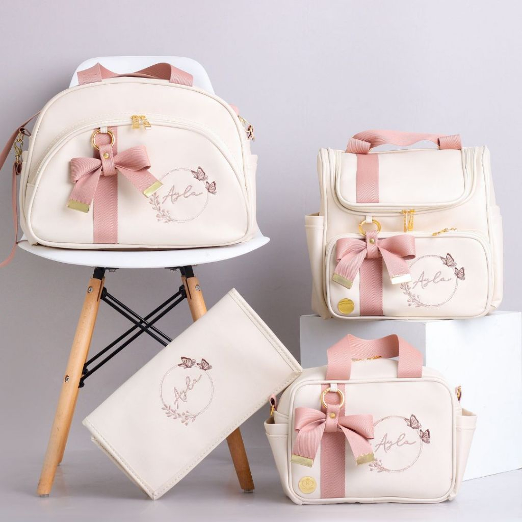 Kit Bolsa Maternidade 4 Peças Personalizado / Coleção Esmeralda, Estação Mamãe e Bebê.