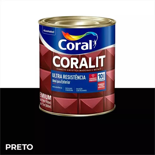 Tinta Esmalte Premium Coralit Preto Fosco 900ml Ultra Resistência
