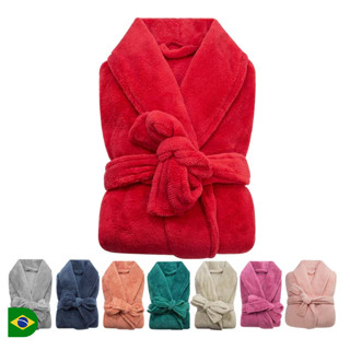 Roupão de Banho Microfibra Adulto Manga Média Aveludado Unissex em Oferta na Shopee