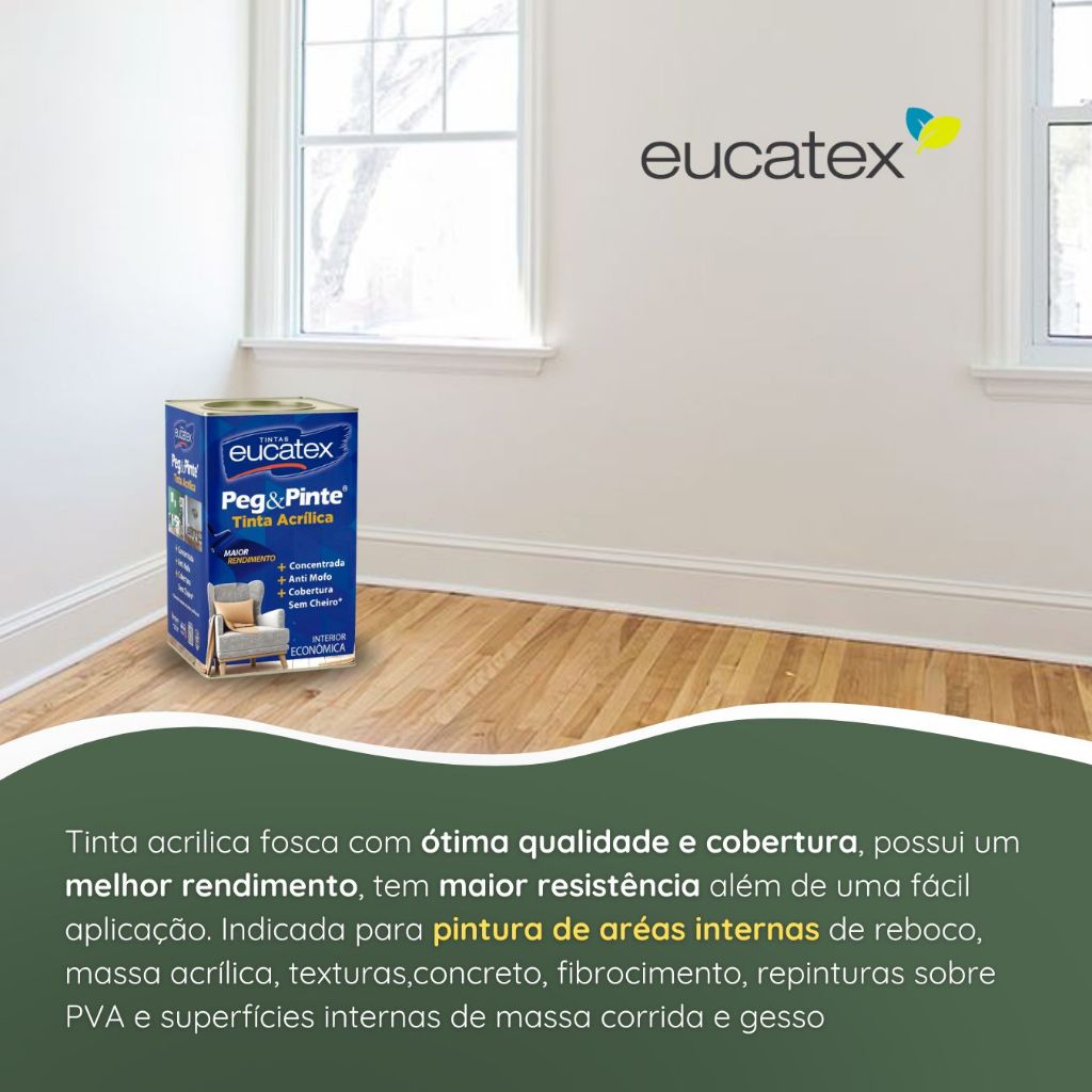 Detalhes do Tinta Eucatex Acrilica Pintura Parede de Interiores Peg E Pinte 18l Cores
