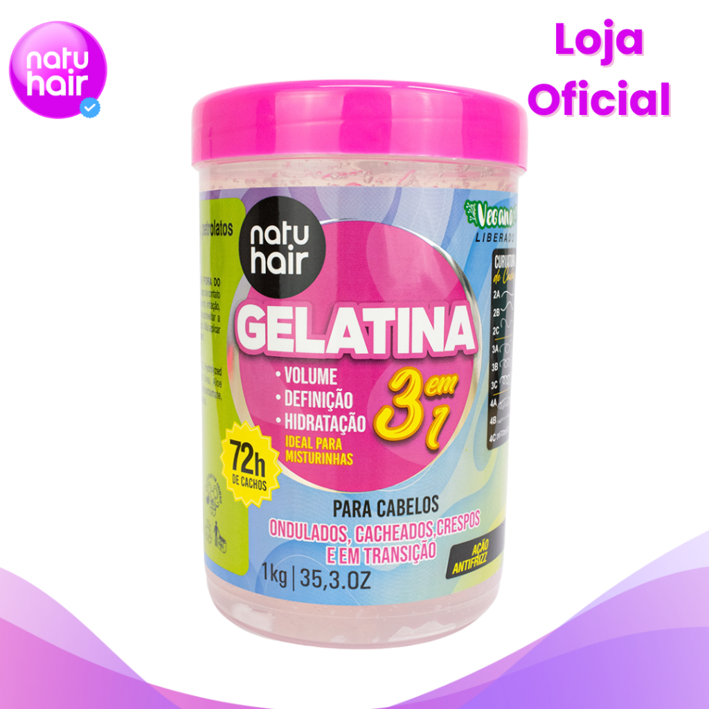 Gelatina S.O.S 3 em 1 Natuhair 1KG em Oferta na Shopee