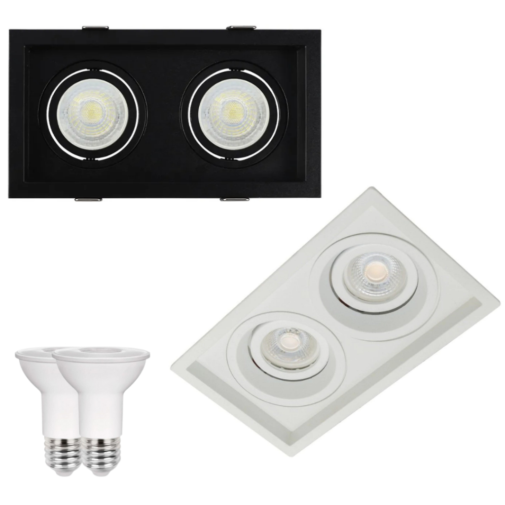 Spot De Embutir Duplo Par20 Recuado Preto ou Branco + Led Neutra Fria Quente em Oferta na Shopee