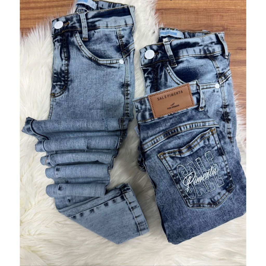 Calça Jeans Feminina Super Skinny Sal e Pimenta - Pimenta Original Cintura Alta Básica e Premium Elastano Bordada em Oferta na Shopee
