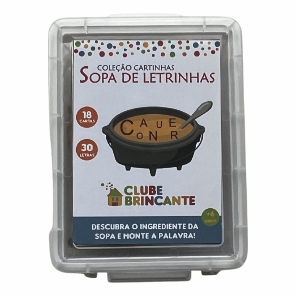 SOPA DE LETRINHAS – JOGO DE ALFABETIZAÇÃO E FORMAÇÃO DE PALAVRAS | 18 CARDS E 30 LETRAS | VOCABULÁRIO 6+