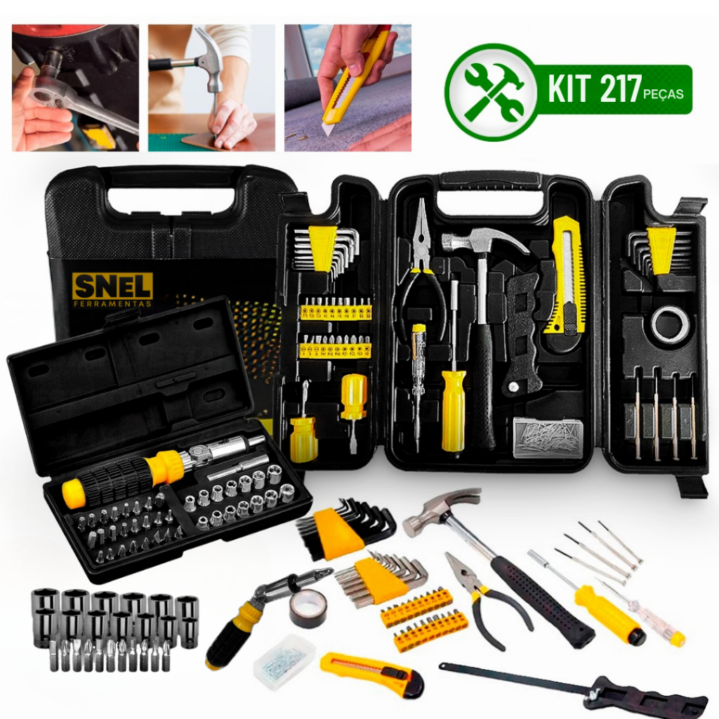 Kit Jogo Ferramentas com 217 Pecas Semiprofissional C/ Maleta Serviço Gerais + Soquetes