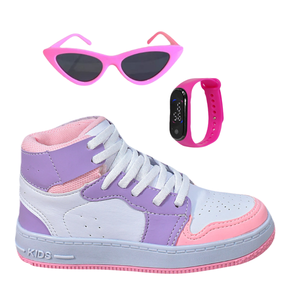 Tênis Infantil Feminino Botinha Cano Alto Meninas Escolar Confortável Estilosa + Óculos Relógio em Oferta na Shopee