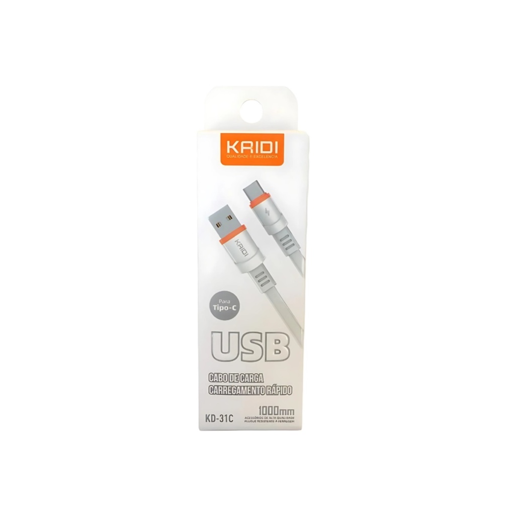 Cabo Para Carregamento Rápido Kaidi KD-31 C Branco