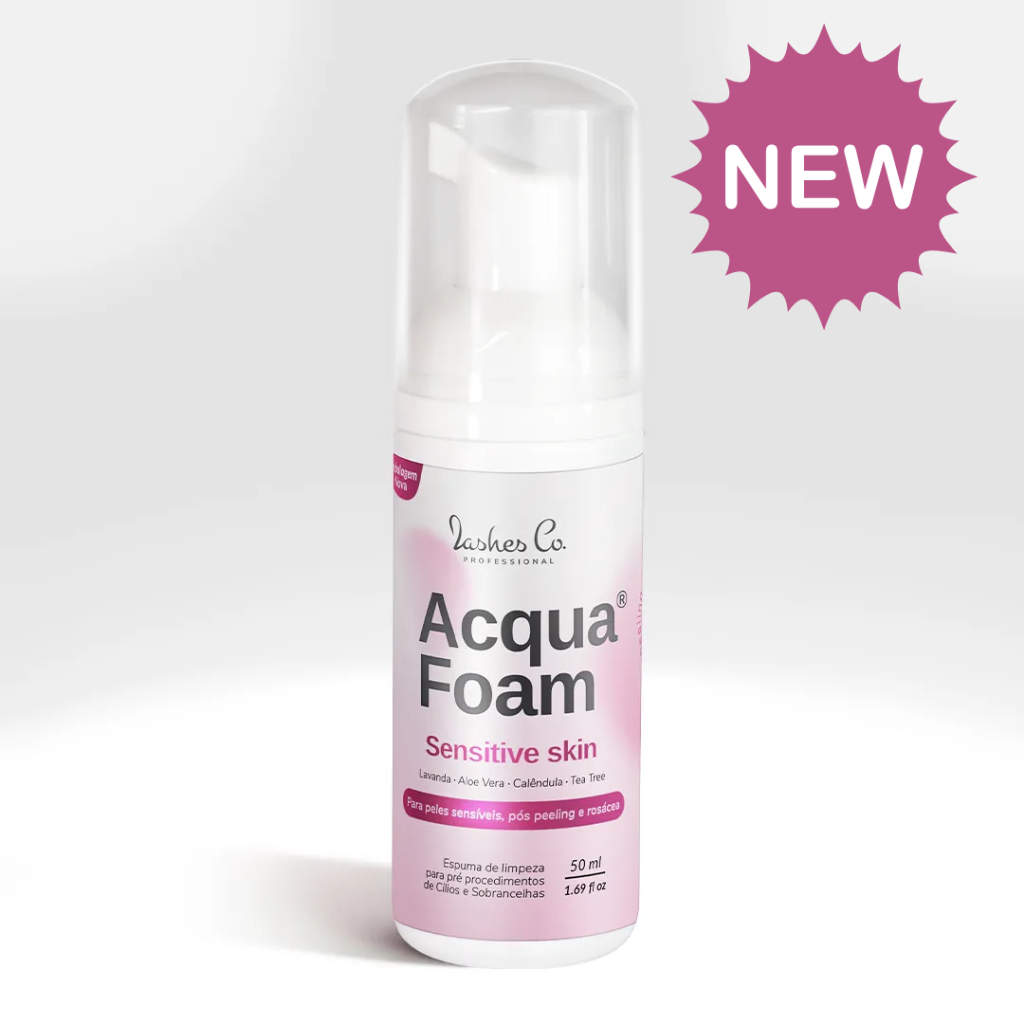 Espuma Limpeza Acqua Foam SENSITIVE 50ml Lashes Shampoo Mousse Extensão Alongamento Cílios Fio a Fio