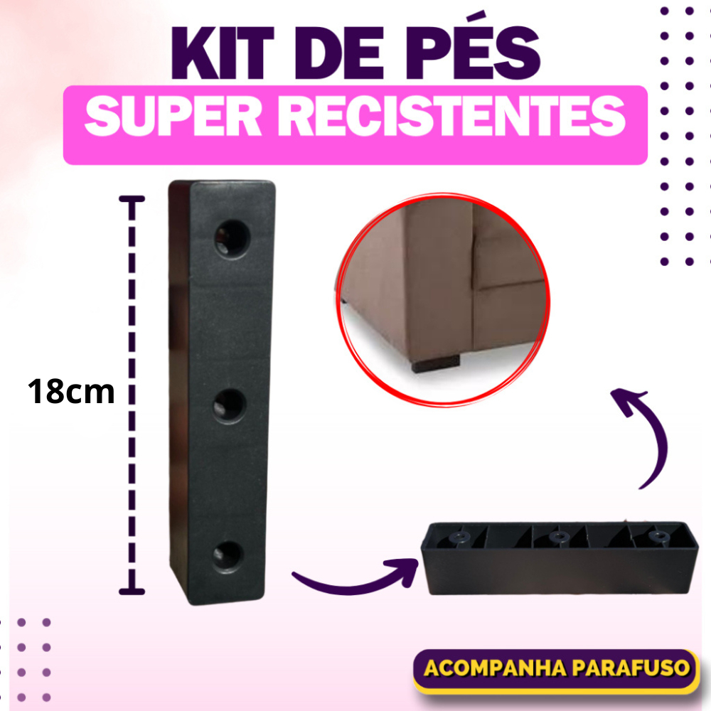 Pé Sofá retratil multiuso slim 18cm- gratis parafuso .  cama box, armario, estante prateleira . em Oferta na Shopee