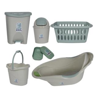 Kit Para Banho Quarto Bebê Baby Menino Menina Banheira Saboneteira Cesto Baldinho E Lixeiras Verde em Oferta na Shopee