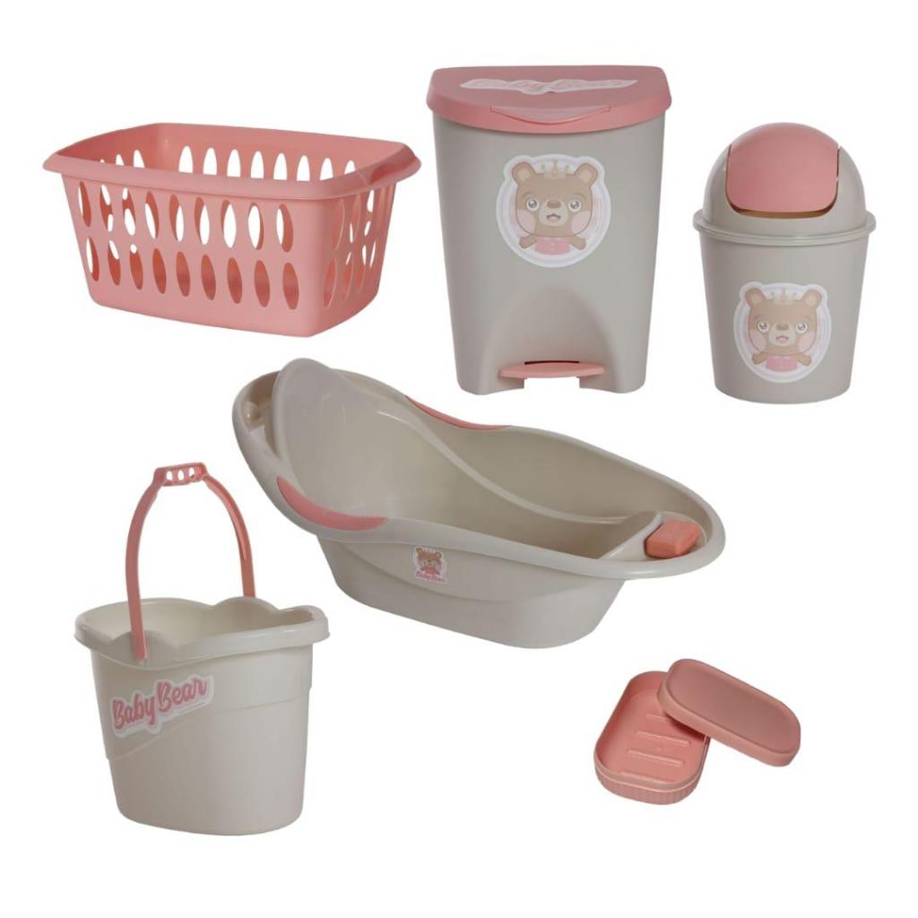 Kit Para Banho Quarto Bebê Baby Menino Menina Banheira Saboneteira Cesto Baldinho E Lixeir...