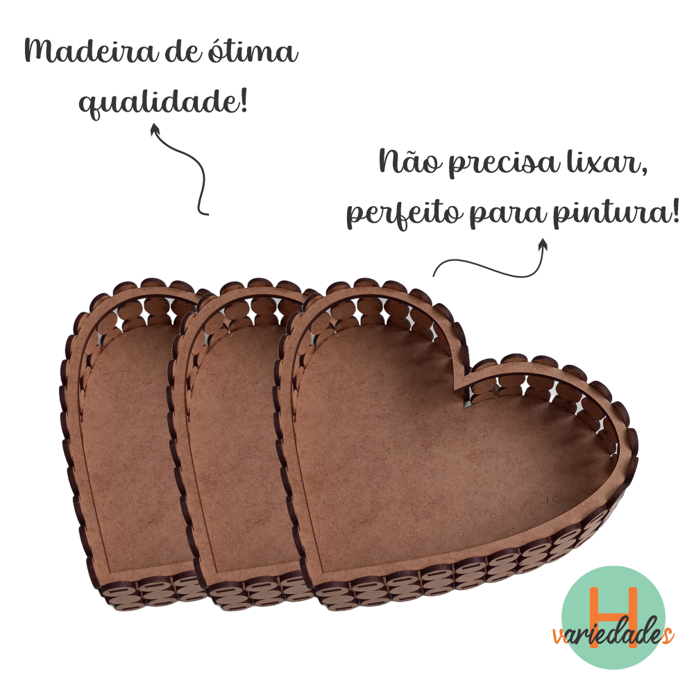 KIT 3 BANDEJA P CORAÇÃO PÉROLA 15MM MDF CRU 3MM