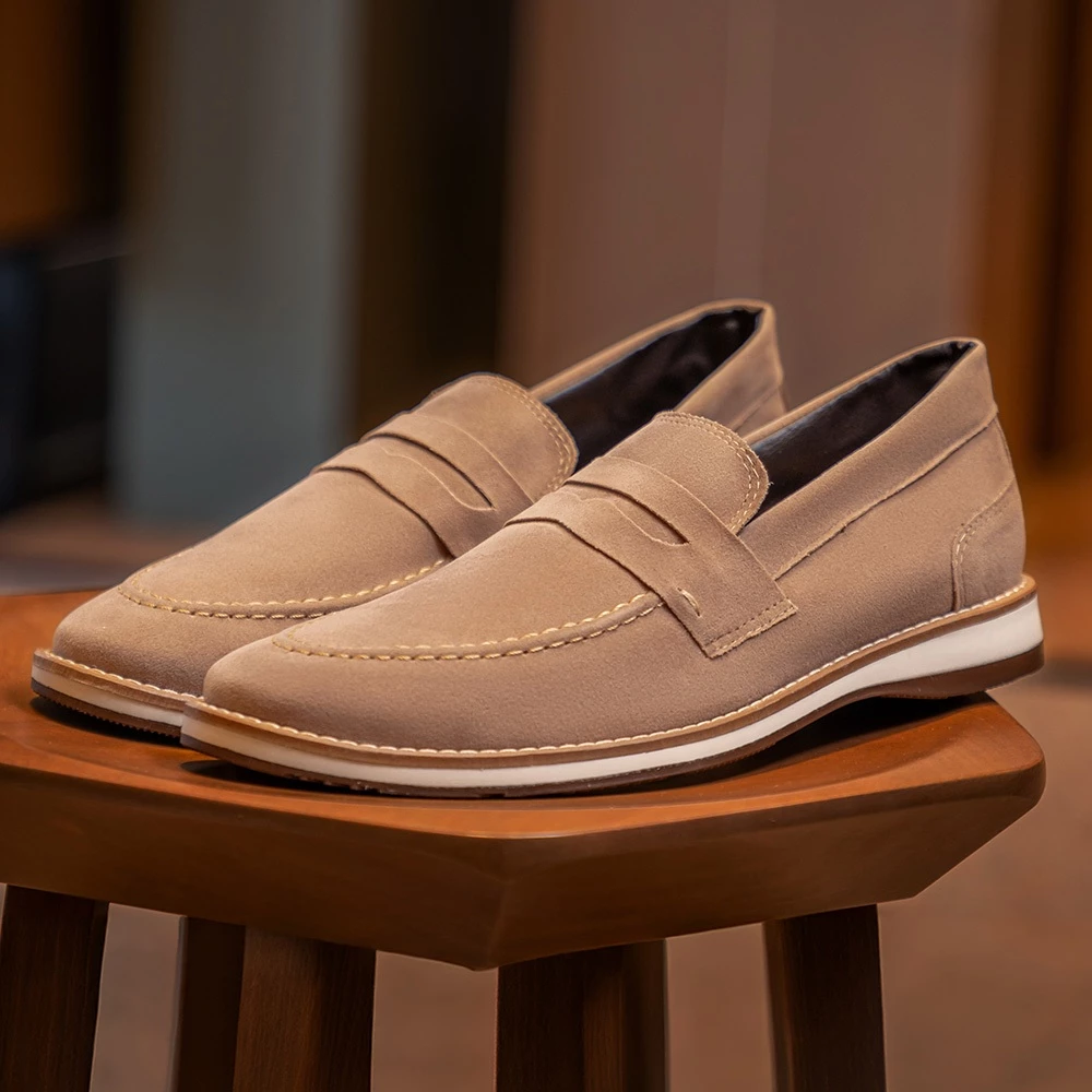Sapato Casual Masculino Camurça Versales Derby Calce Fácil Conforto Gravata Bege Marrom Preto — imagem 1