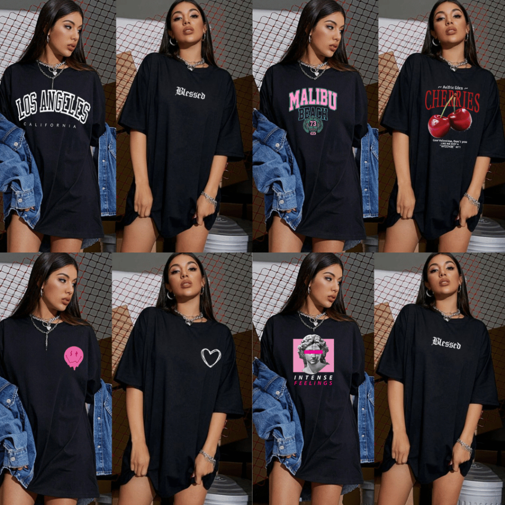 Kit 2 Camisetas Oversized Feminina 100% Algodão Streetwear Larga Casual Academia Crossfit