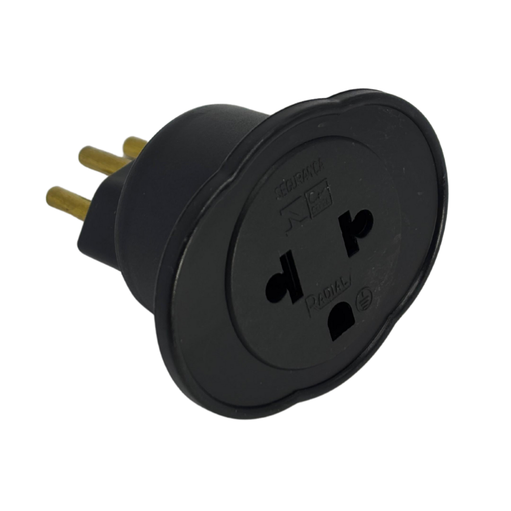 Plugue Adaptador De Tomada Bolachão Preto 10a Bivolt 2p+t