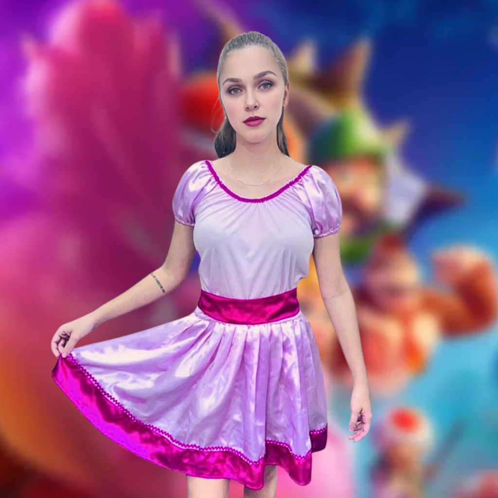 Vestido Princesa Do Mario Rosa Festa Fantasia Adulto