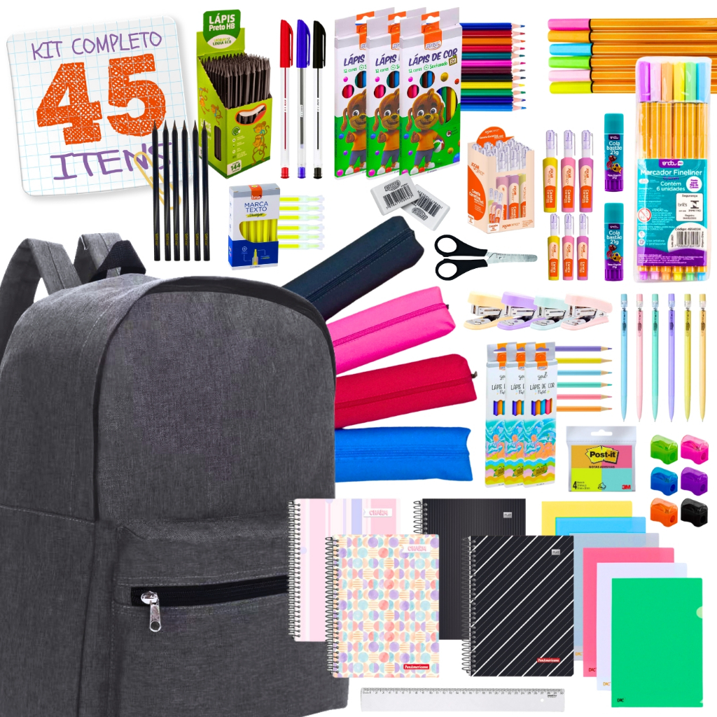 Material Escolar Kit Completo Ensino Fundamental Médio Faculdade Volta as Aulas 45 Itens em Oferta na Shopee