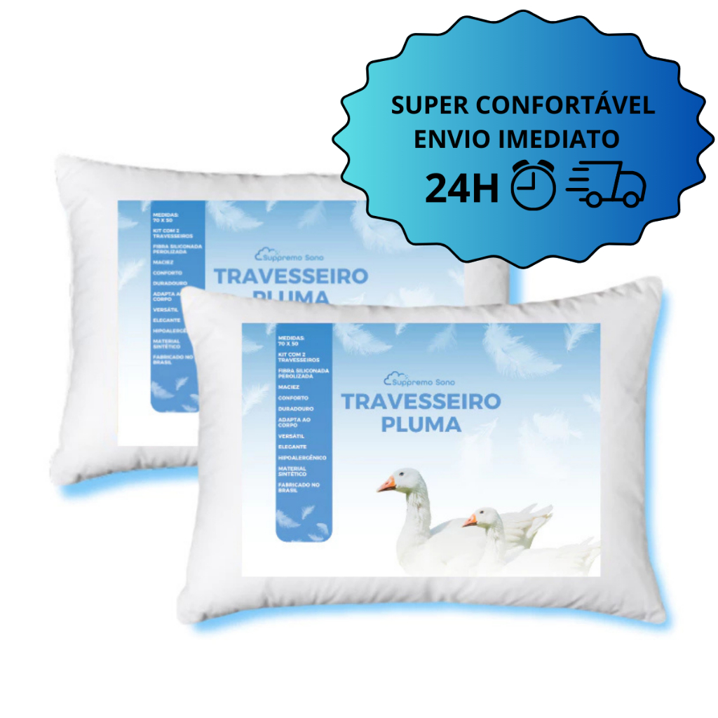 Kit 2 Travesseiro Pluma de Ganso em Espuma Travesseiro Firme Descanso 70x50cm Anti Alergico Conforto