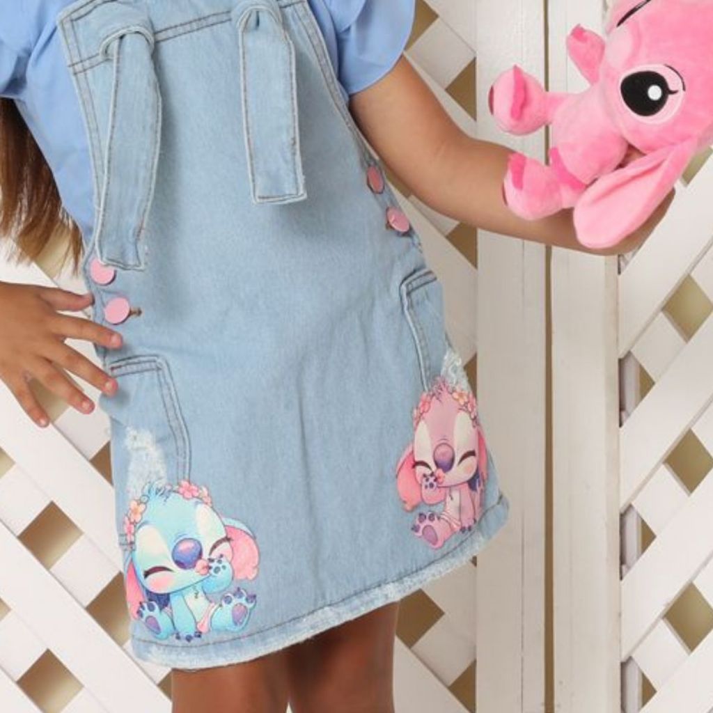 Roupa Jeans Infantil Meninas Jardineira Salopete c/ apliques trend Luxinhos