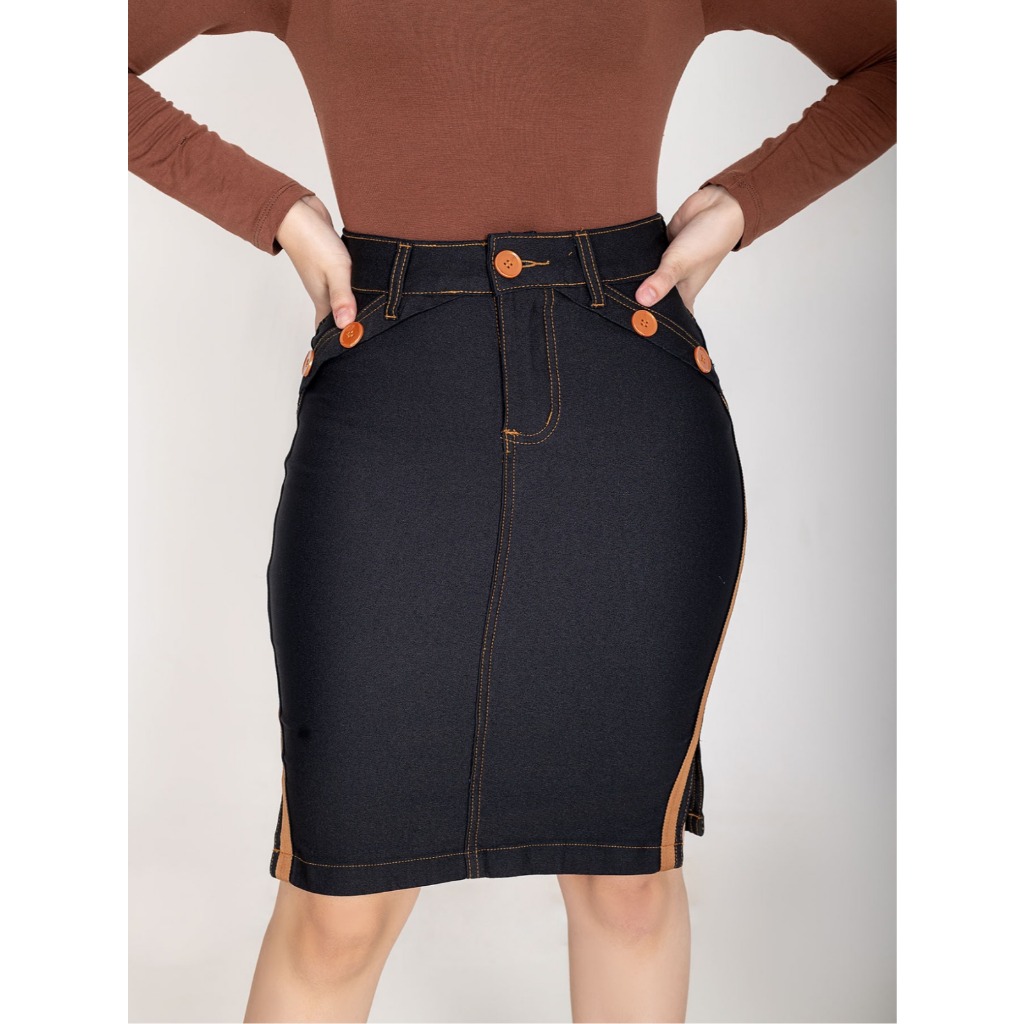 Saia Preta com Detalhe Marrom, Gallzarth moda evangélica em Oferta na Shopee